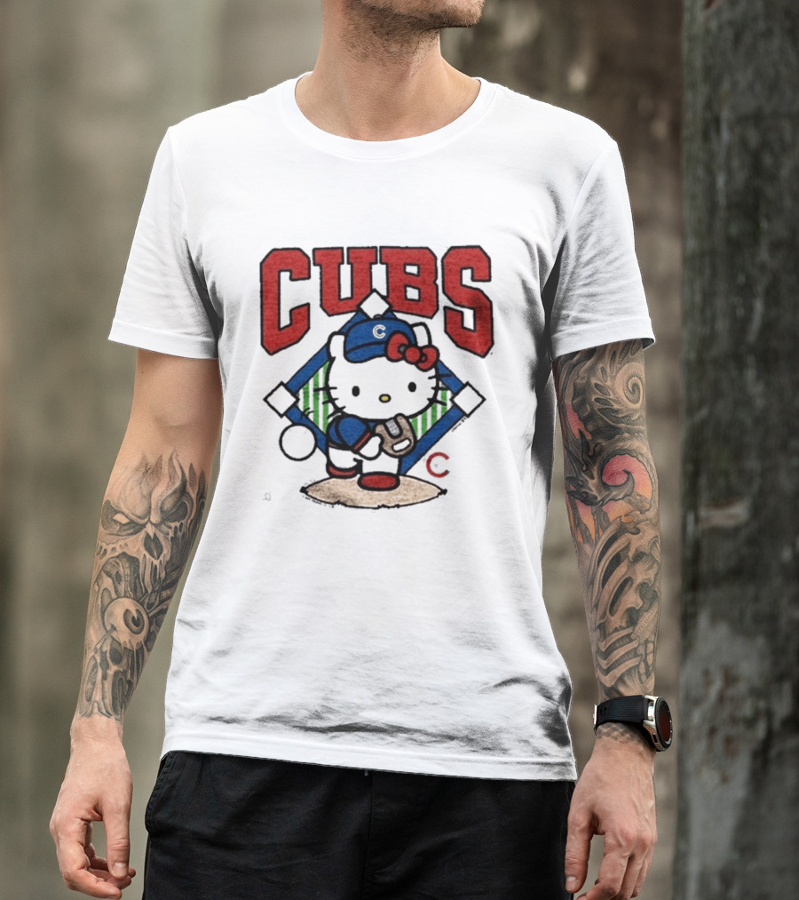 Hello Kitty Cubs Baseball Collaboration With Chicago Cubs Pitcher T-Shirt