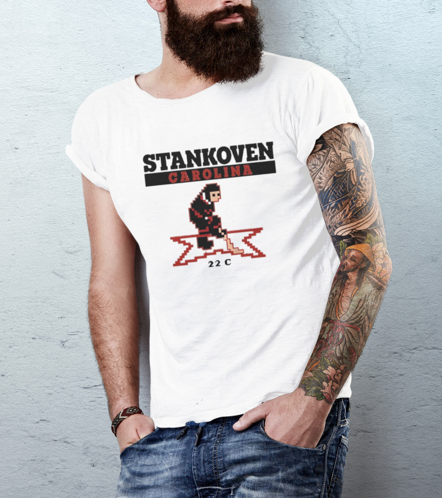 Stankoven Carolina 22C Pixel Hockey Player Retro Styling T-Shirt