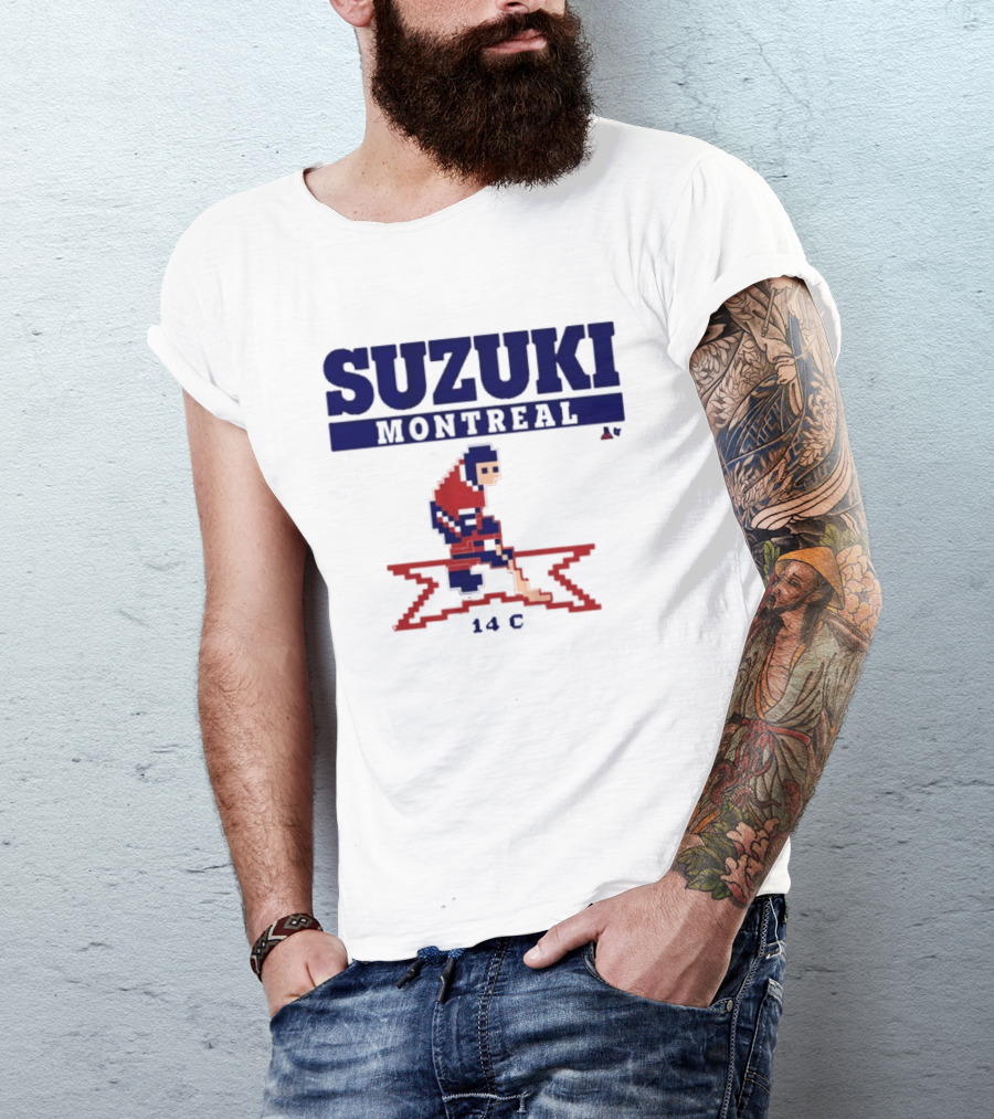 SUZUKI Montreal 14 C Red Hockey Player Pixel T-Shirt