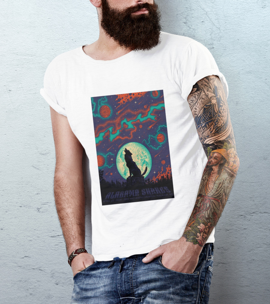 Alabama Shakes Apr 25 2026 Red Hat Amphitheater Raleigh NC Wolf Moon Cosmic Scene T-Shirt