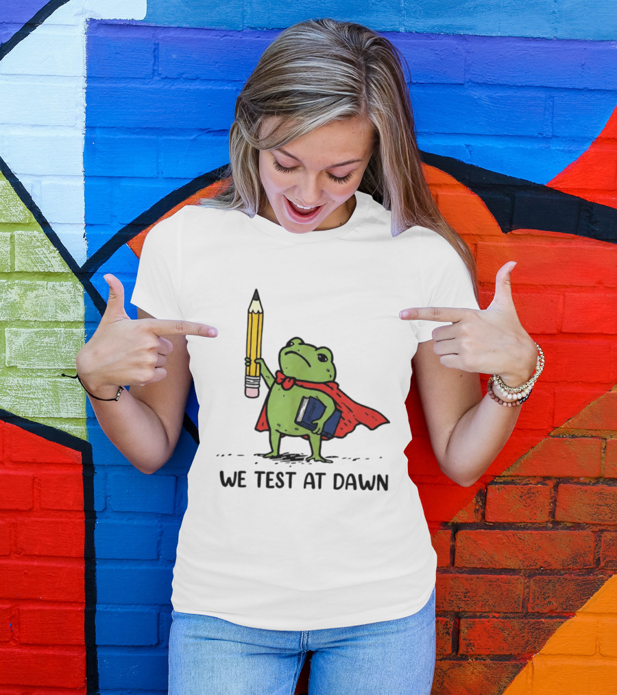 Teacher Frog We Test At Dawn Superhero Pencil And Calculator T-Shirt