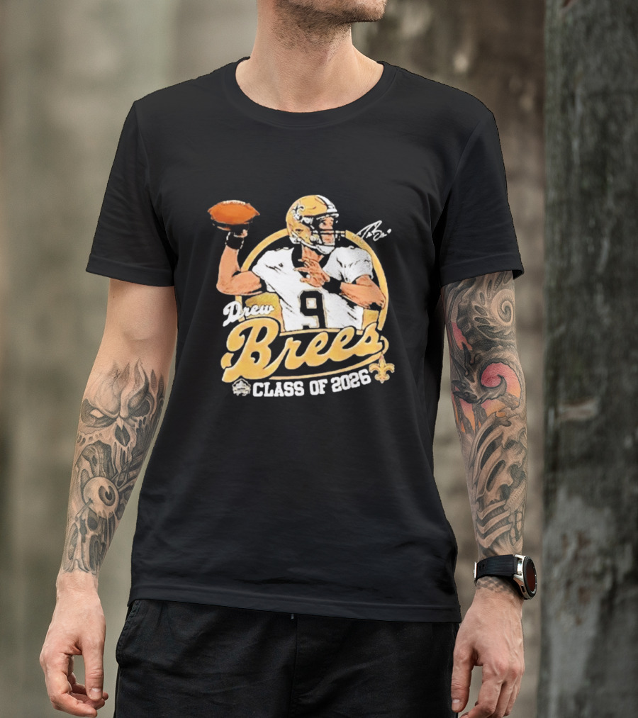 Drew Brees Class Of 2026 Vintage Football Quarterback Tribute NFL Fandom T-Shirt