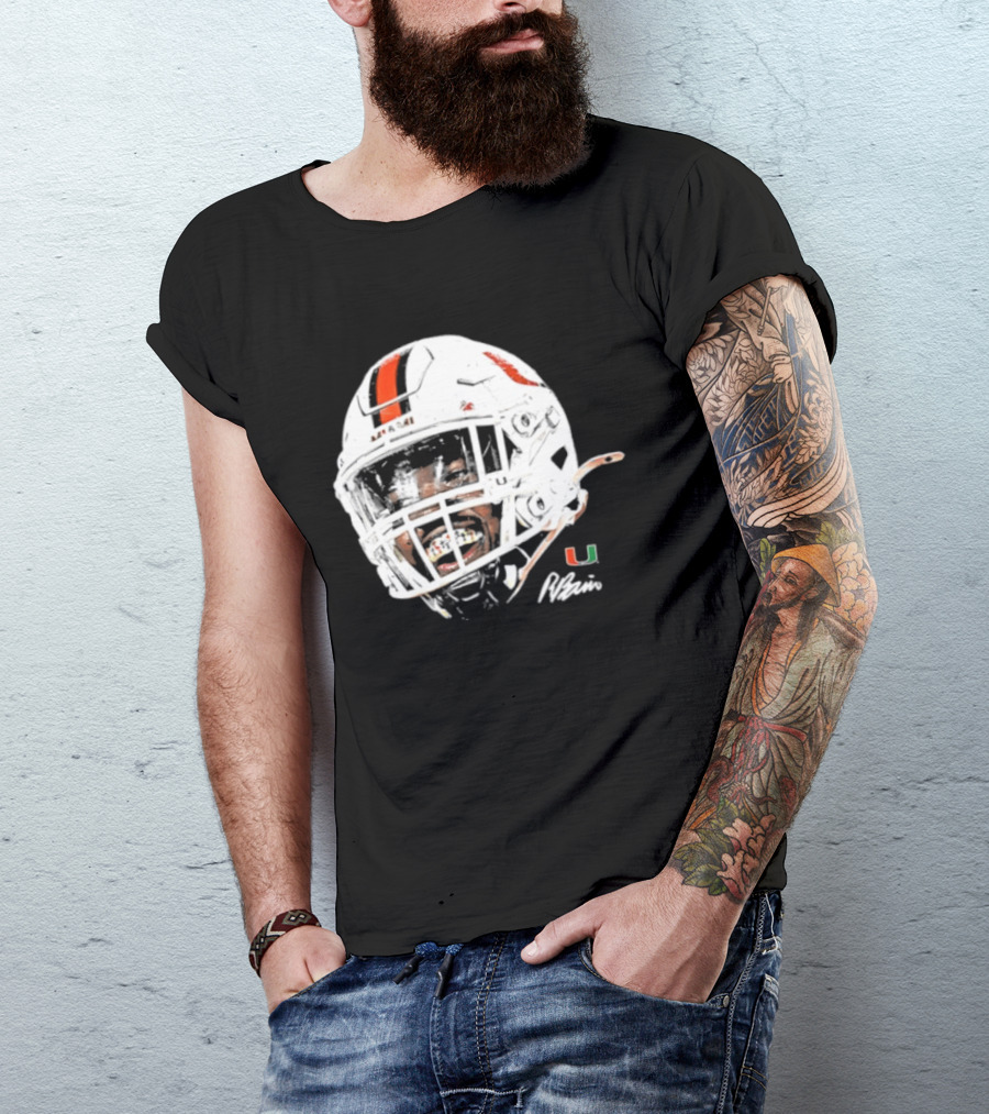 Miami Hurricanes Rueben Bain Jr. Game Face Helmet NCAA Football U T-Shirt