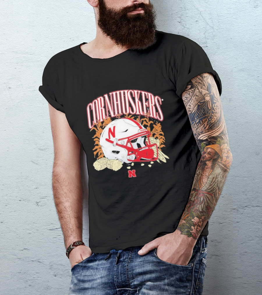 Cornhuskers Nebraska Football Helmet Ncaa Corn Stalks Iconic Red Letter N T-Shirt