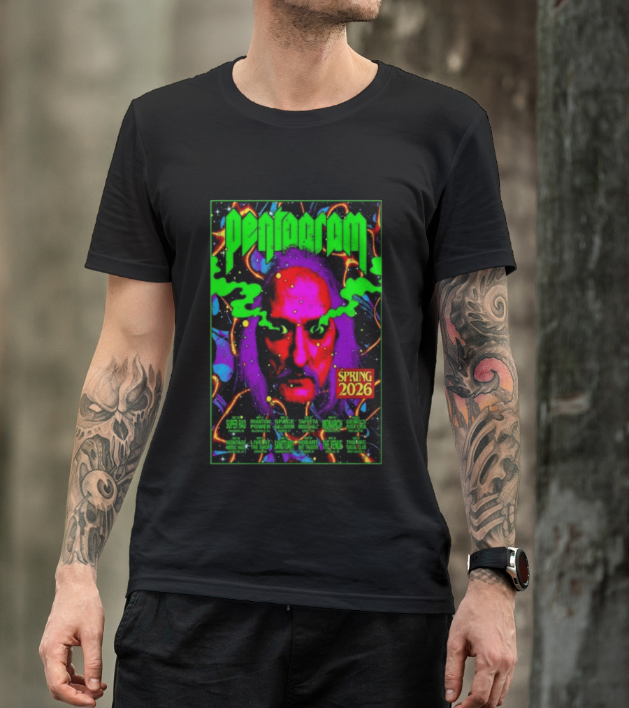 Pentagram Spring Tour May 2026 Psychedelic Neon Art With Iconic Face T-Shirt