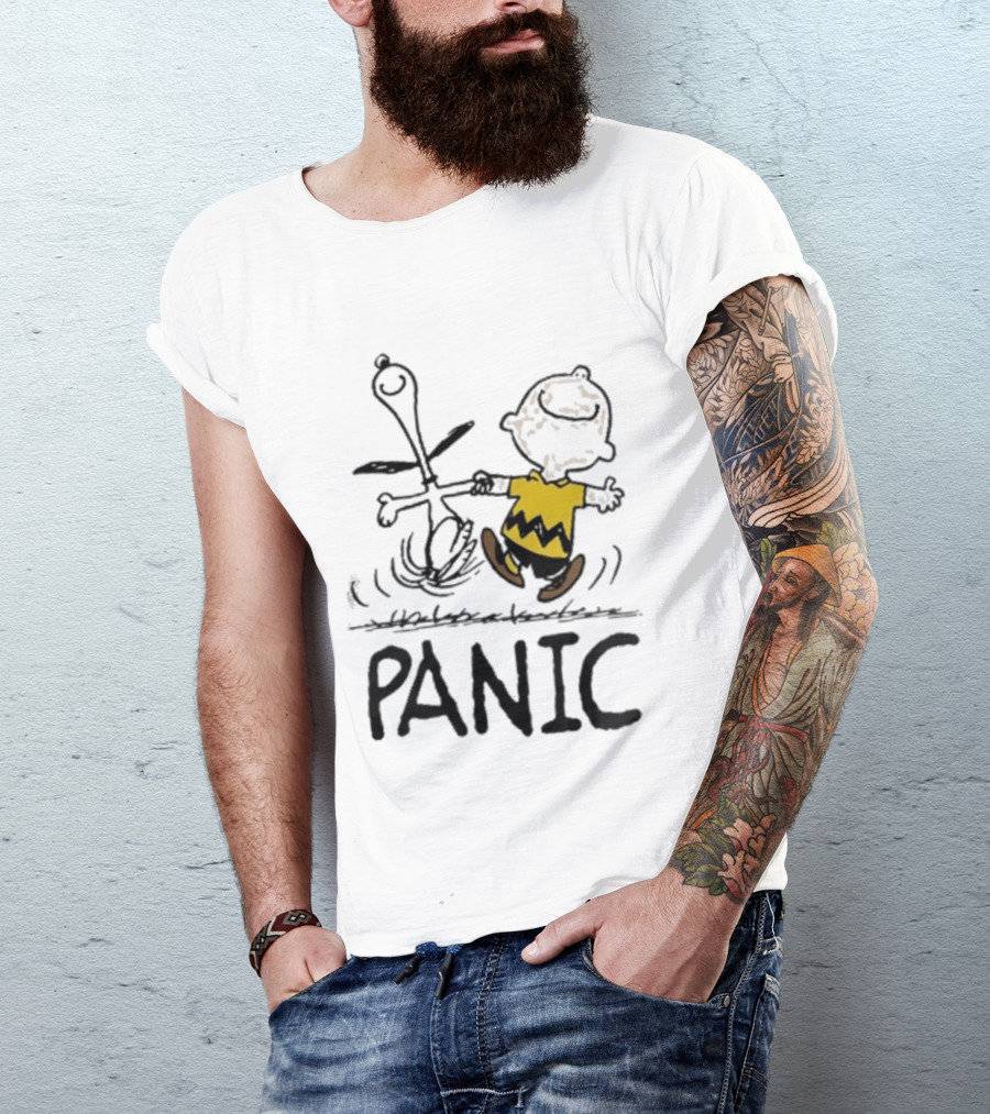 Charlie Brown Snoopy Panic Sometimes A Dog Is As Good As Any Man Peanuts Comic Strip Fun T-Shirt