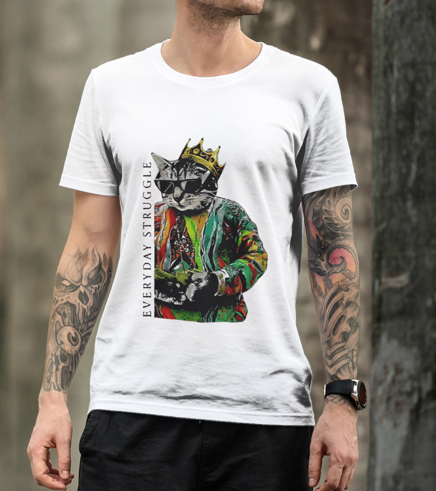 Everyday Struggle Notorious B.I.G Cat Meme Crown Sunglasses T-Shirt