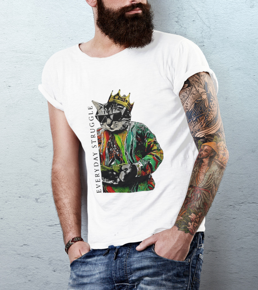 Everyday Struggle Notorious B.I.G Cat Meme Crown Sunglasses T-Shirt