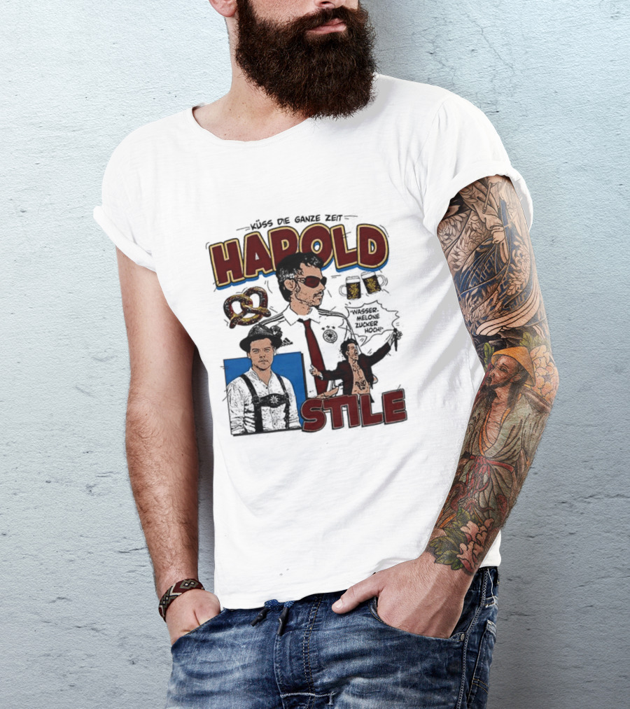 Harold Stile Kuss Die Ganze Zeit Comic Pretzel Sunglasses Police T-Shirt