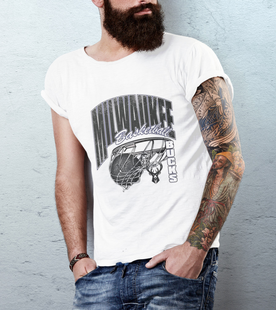 Milwaukee Bucks Basketball Swish Deer Hoop T-Shirt