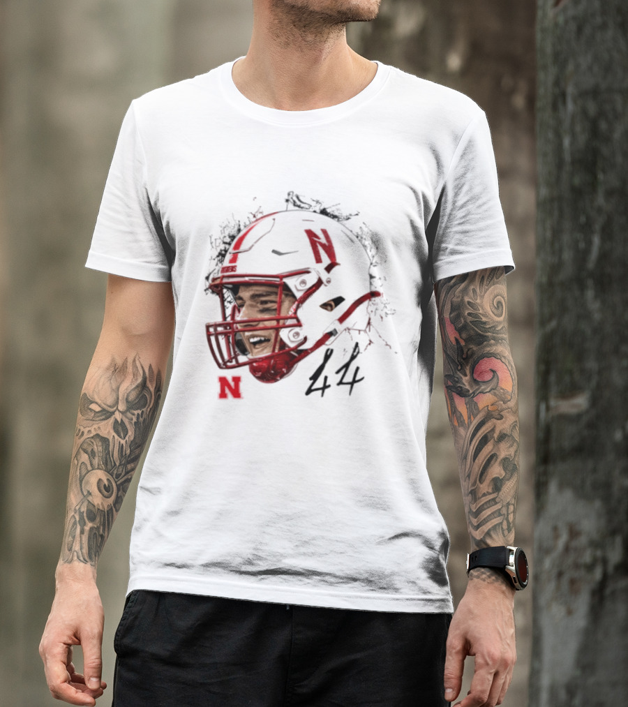 NCAA Football Nebraska Cornhuskers Luke Lindenmeyer Game Face 44 Helmet T-Shirt