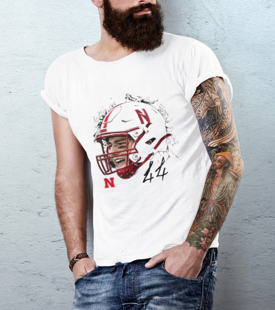 NCAA Football Nebraska Cornhuskers Luke Lindenmeyer Game Face 44 Helmet T-Shirt