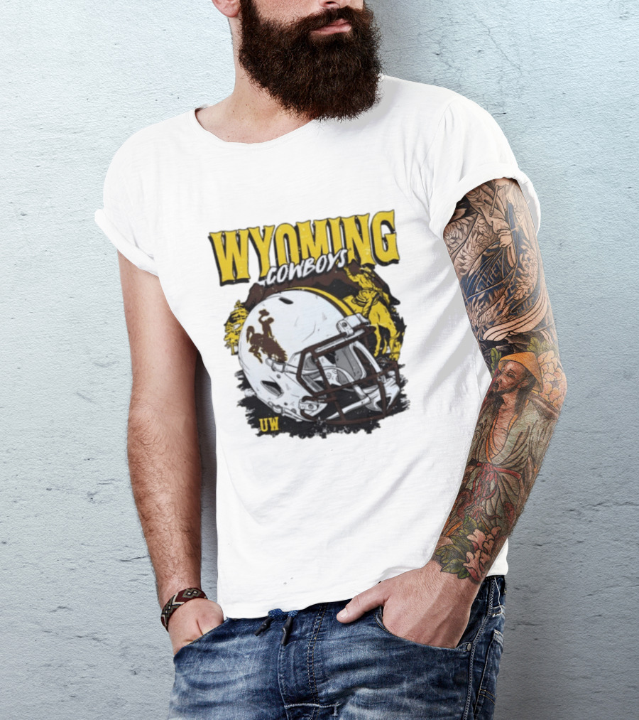 Wyoming Cowboys UW Football Helmet NCAA T-Shirt