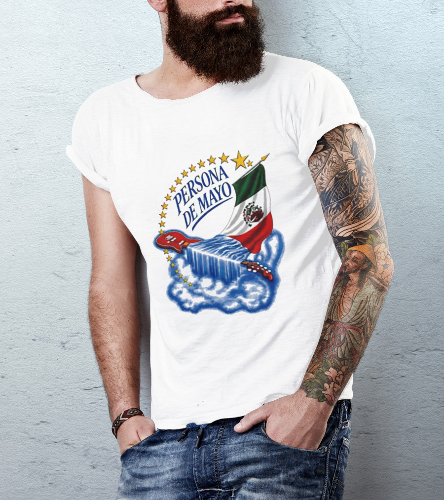 Persona De Mayo Mexican Flag Guitar Star Celebration T-Shirt