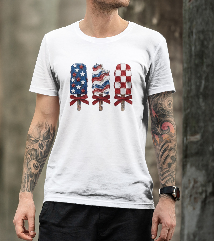 Patriotic Popsicle Stars Stripes Red White Blue T-Shirt
