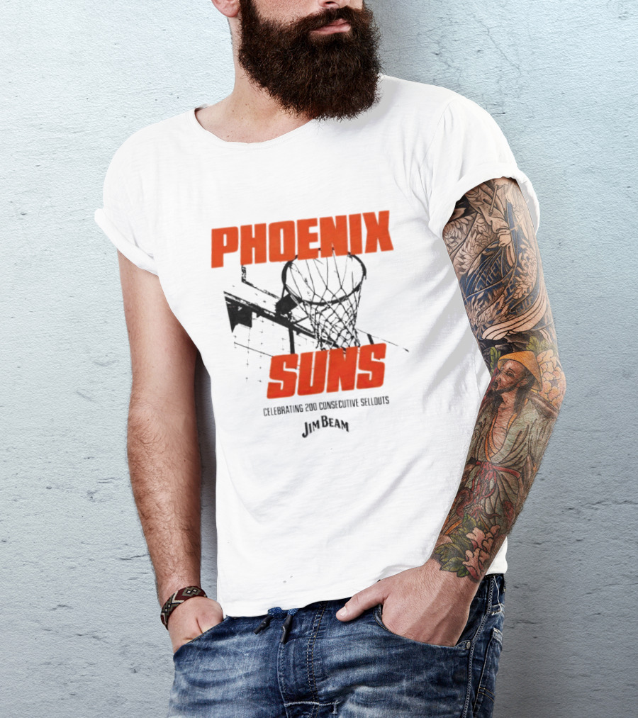 Phoenix Suns Celebrating 200 Consecutive Sellouts Jim Beam Basketball Hoop T-Shirt