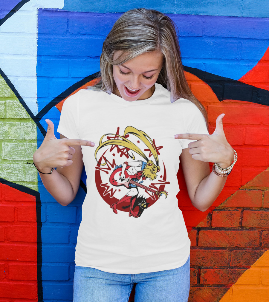 Sailor Moon Scott Pilgrim Crossover Rock And Roll Moonlight Guitar T-Shirt