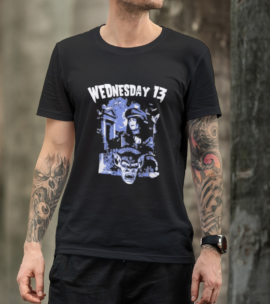 Wednesday 13 Horror Cemetery Blue Monster Scene T-Shirt