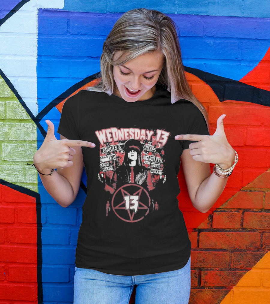 Wednesday 13 Ghouls Creeps Blood Spattered Pentagram 13 T-Shirt