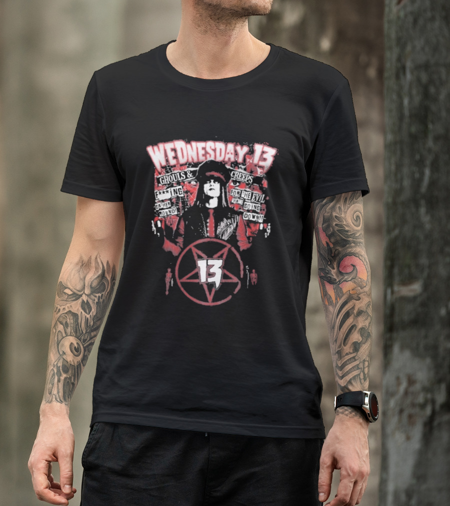 Wednesday 13 Ghouls Creeps Blood Spattered Pentagram 13 T-Shirt