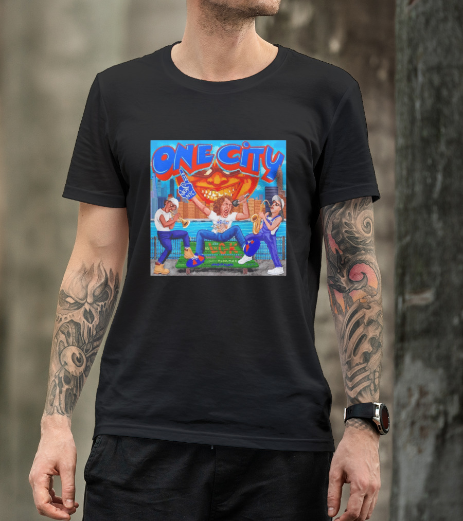 ONE CITY NYC DugLust Jazz Trio Band Performing In New York City With Skyscrapers And Music Players T-Shirt