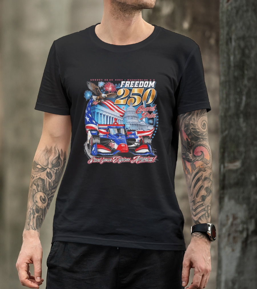 Freedom 250 Grand Prix Start Your Engines America Capitol Eagle Racecar T-Shirt