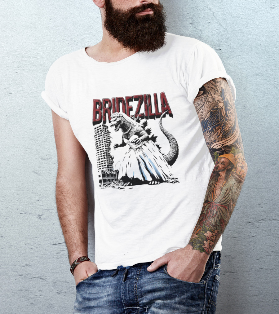 Bridezilla Godzilla Wedding City Monster Scene T-Shirt