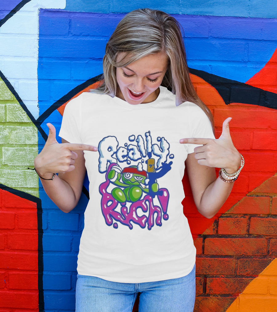 Really Rich Frog With Red Headband And Bottle T-Shirt