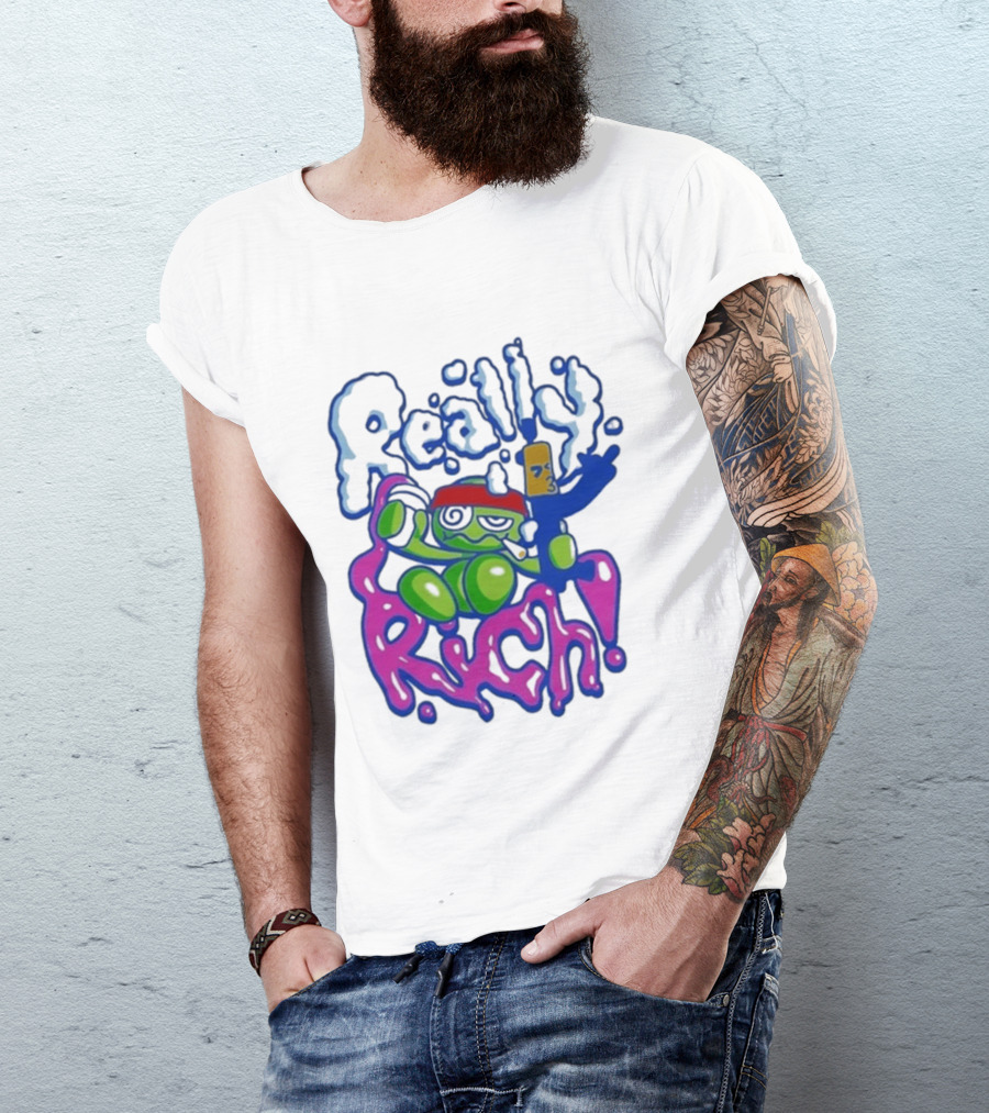 Really Rich Frog With Red Headband And Bottle T-Shirt