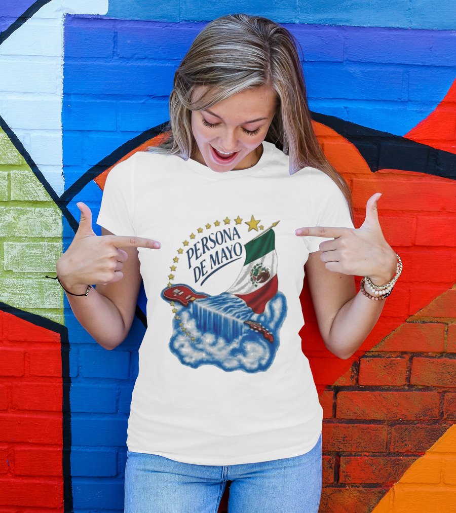 Persona De Mayo Mexican Flag Guitar Waterfall Stars T-Shirt