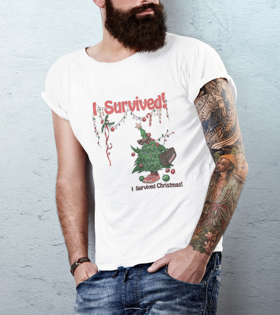 I Survived Christmas Funny Holiday Tree Celebration T-Shirt
