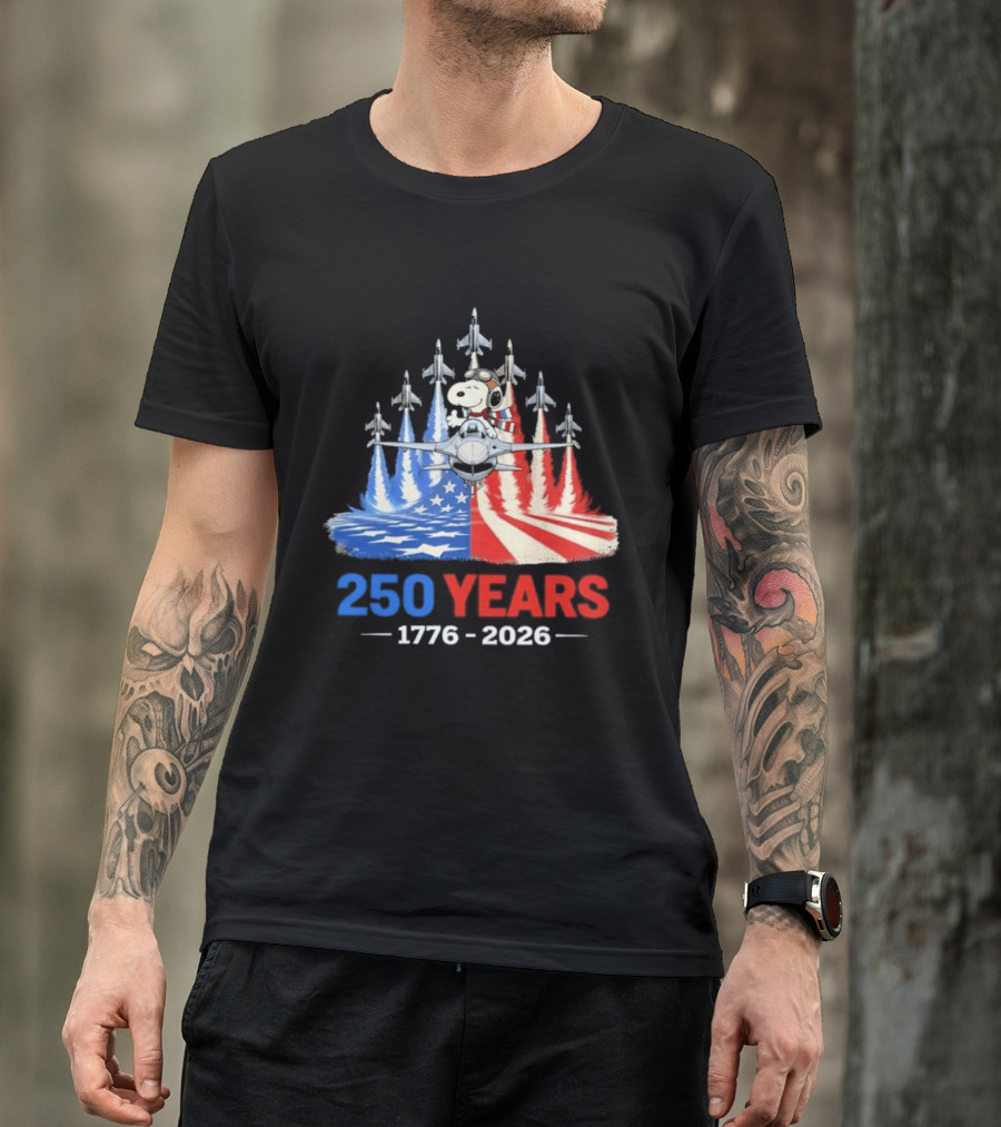 250 Years 1776 2026 Snoopy American Flag Jets T-Shirt