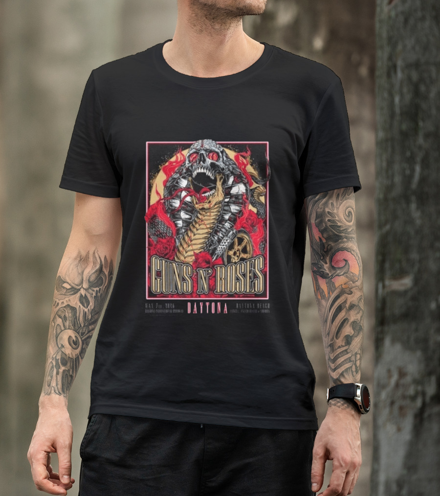 Guns N' Roses May 7 2026 Welcome To Rockville Daytona Beach Festival Skeleton Snake Roses T-Shirt