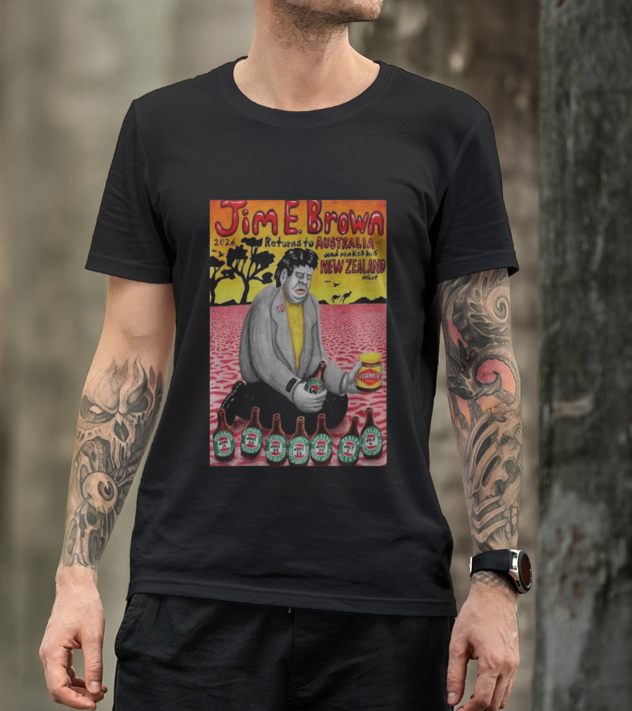 Jim E. Brown 2026 Returns To Australia New Zealand Debut Vegemite T-Shirt