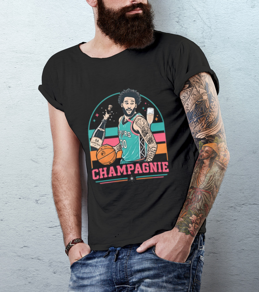 Champagnie Spurs Basketball Number 30 With Champagne Celebration T-Shirt
