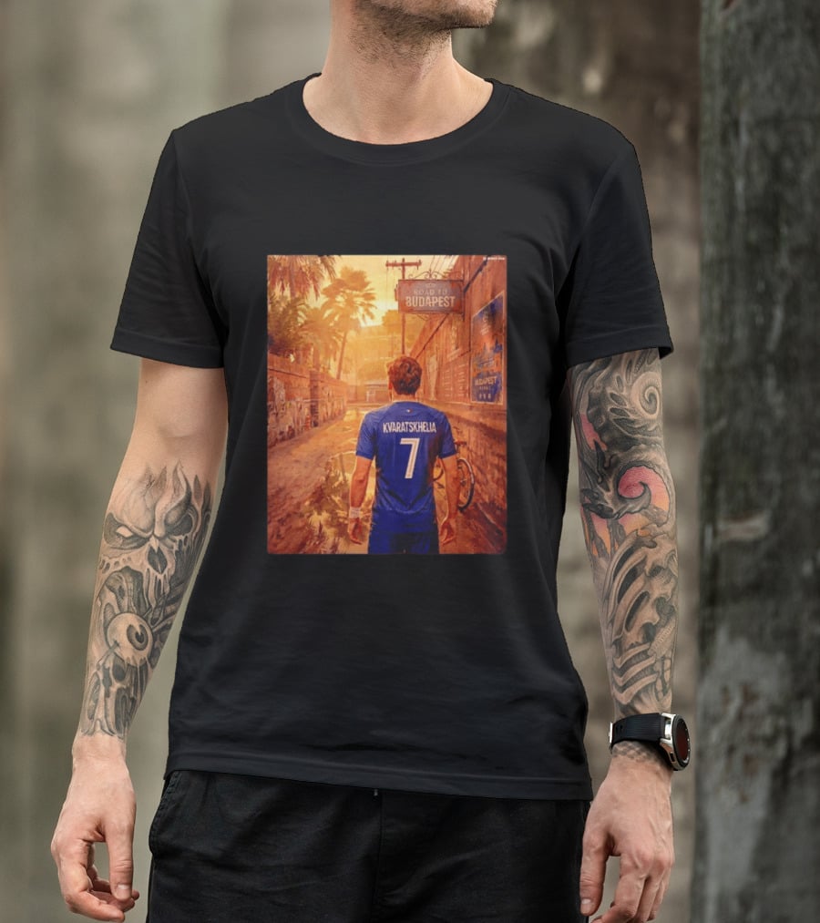Khvicha Kvaratskhelia #7 Road To Budapest Georgian Footballer Journey T-Shirt