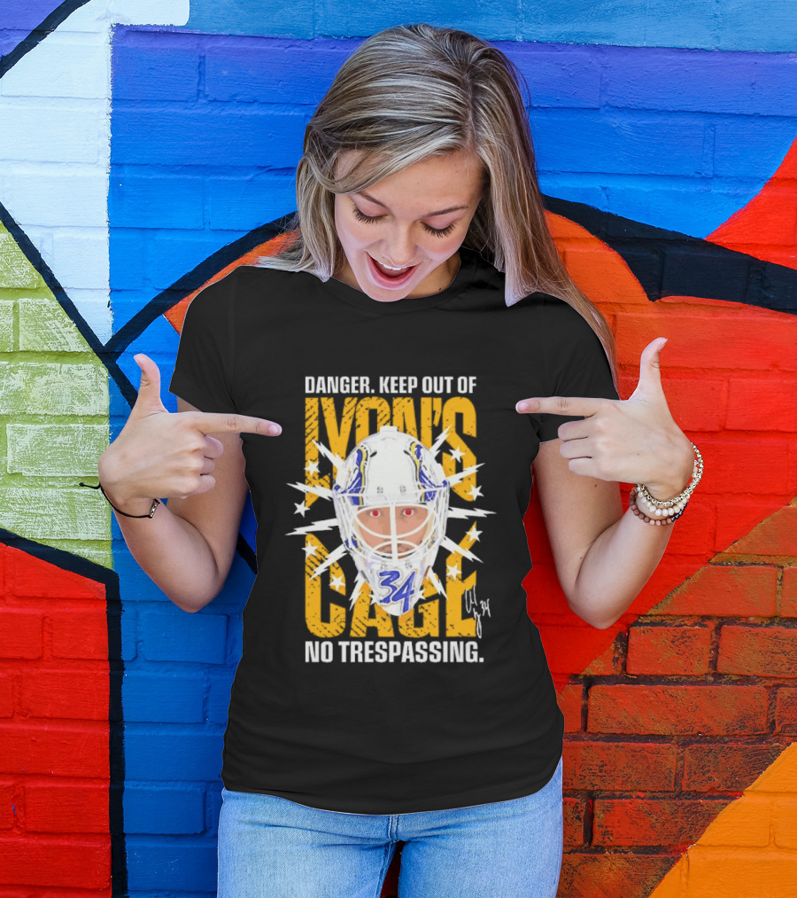 Danger Keep Out Of Lyon's Cage No Trespassing Buffalo Sabres Goaltender 34 T-Shirt