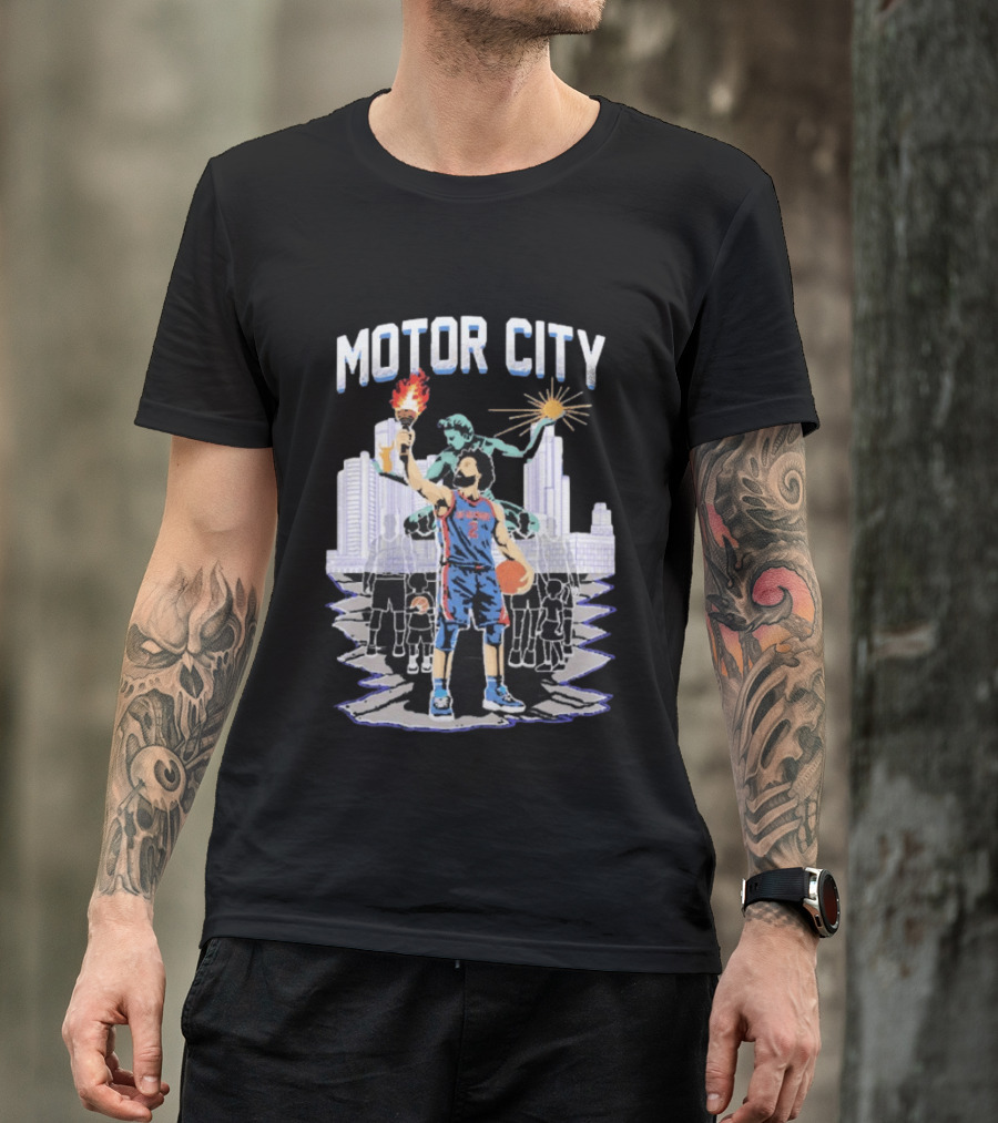 Motor City Detroit Pistons Cade Cunningham Torch Skyline T-Shirt