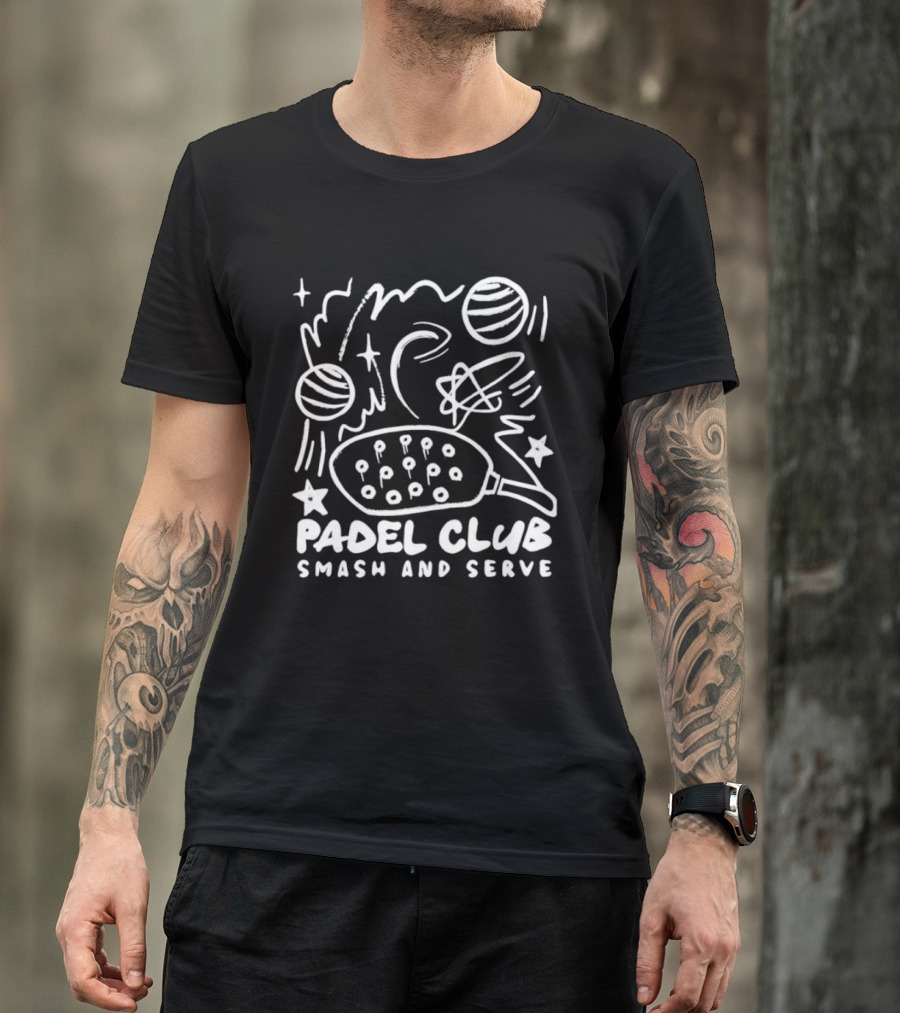 Padel Club Smash And Serve Doodle Tennis Ball Racket Stars T-Shirt