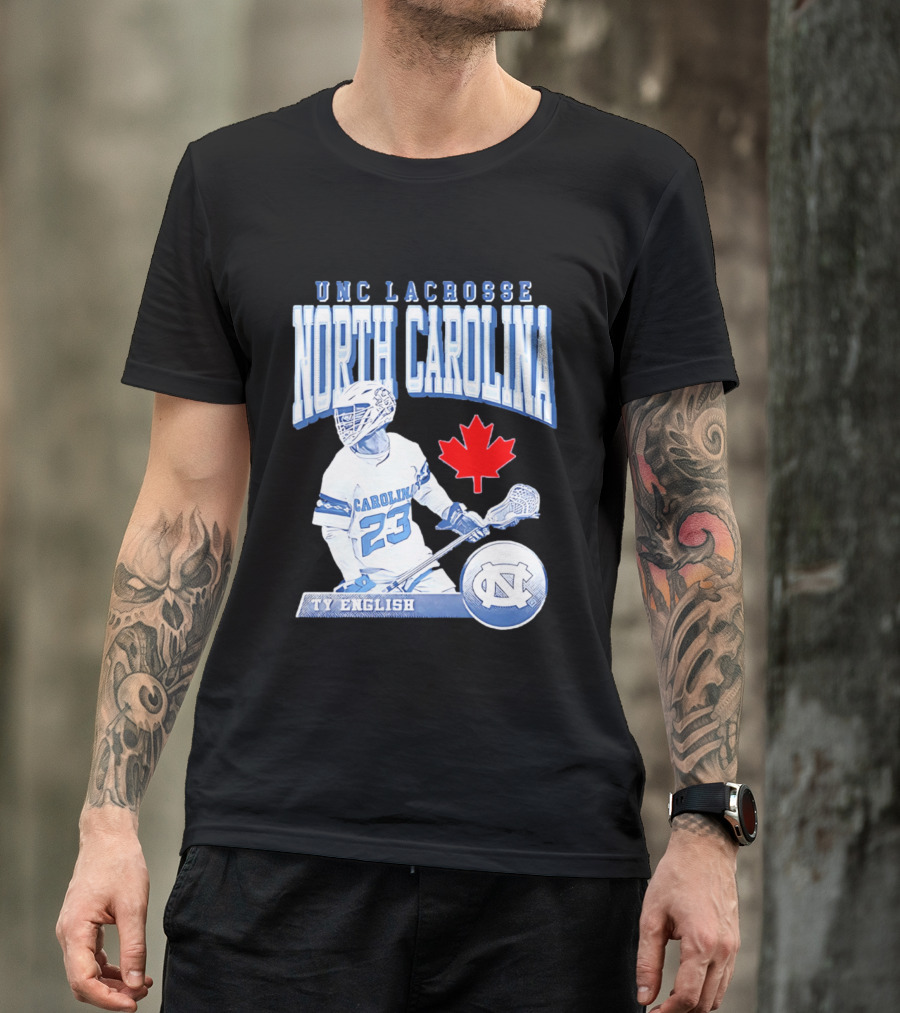 UNC Lacrosse Ty English North Carolina 23 Canadian Maple Leaf T-Shirt