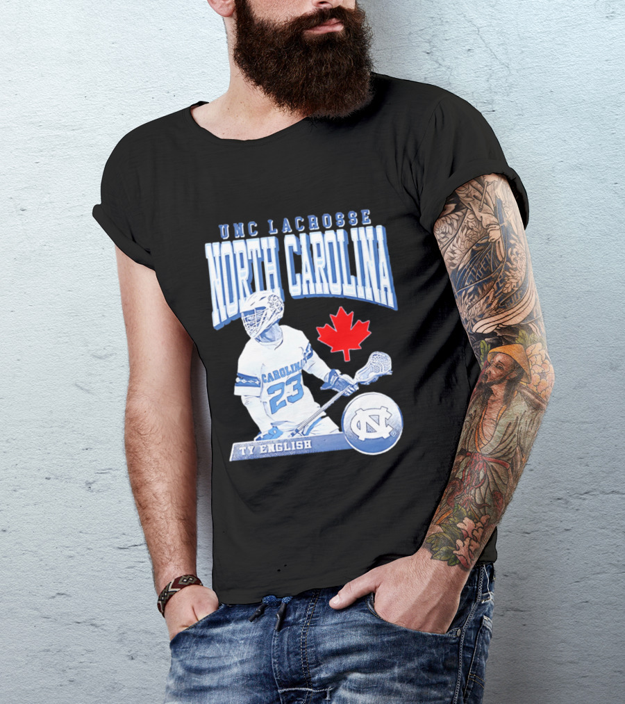 UNC Lacrosse Ty English North Carolina 23 Canadian Maple Leaf T-Shirt