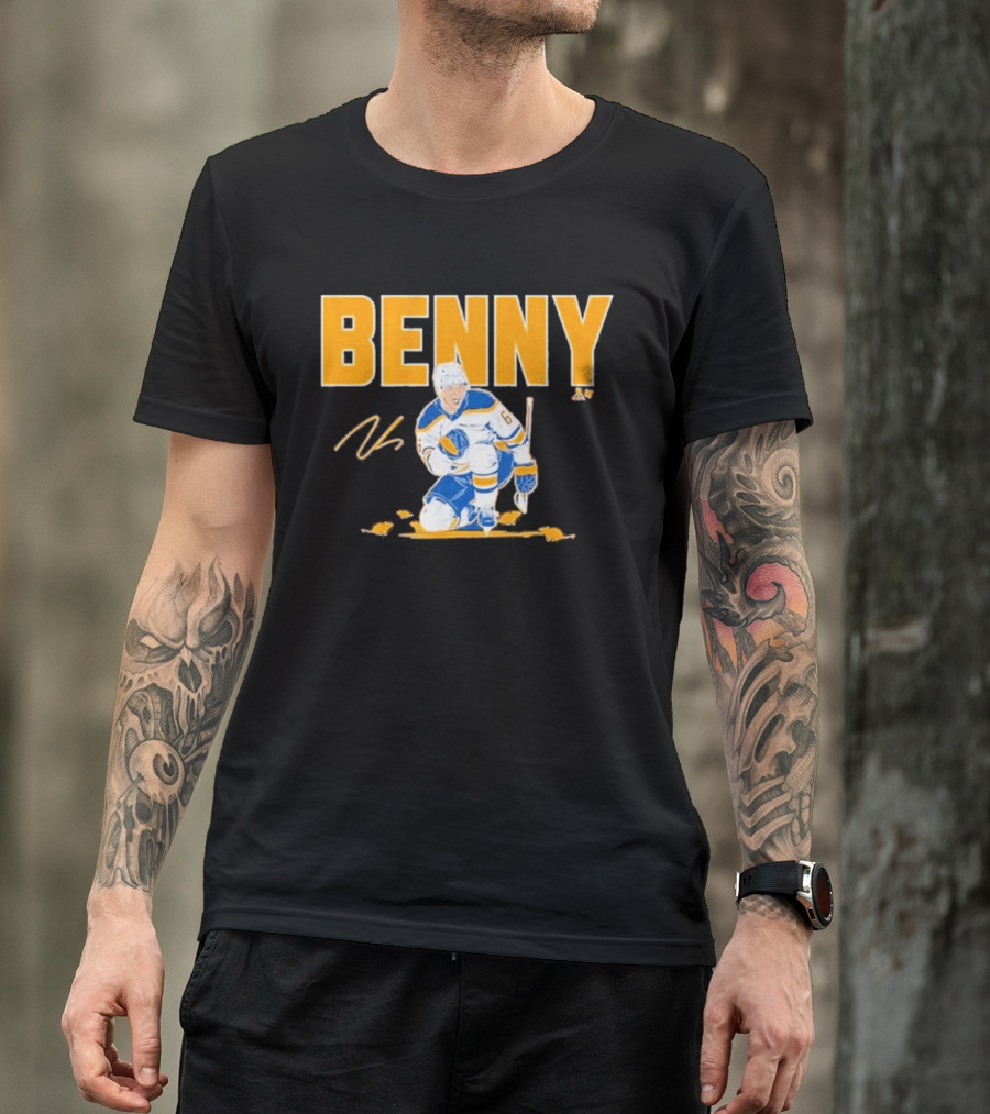 Benny 66 Hockey Player Buffalo Blue And Gold T-Shirt
