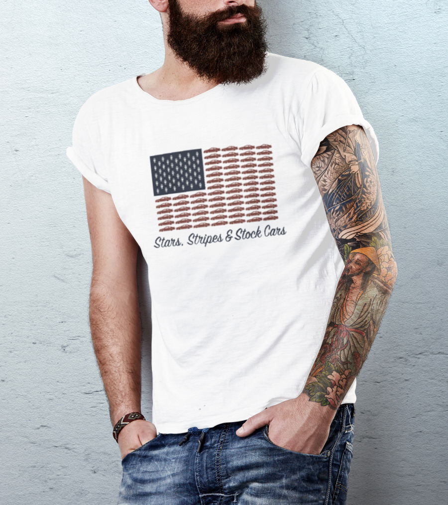 Dirtymo Media Stars Stripes Stock Cars America Flag Racing T-Shirt
