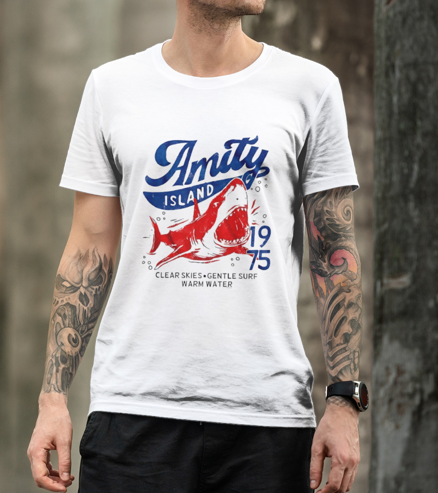 Amity Island 1975 Clear Skies Gentle Surf Warm Water Shark T-Shirt