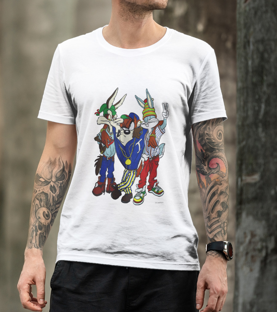 Rare Looney Tunes Hip Hop Bugs Taz Wile E Coyote Peace Sign Pose T-Shirt