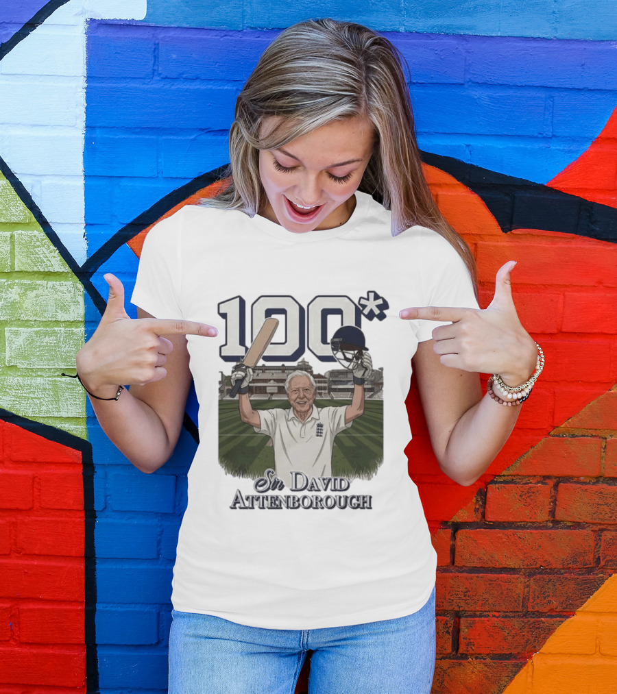 Sir David Attenborough 100 Cricket Legend Batting Milestone T-Shirt
