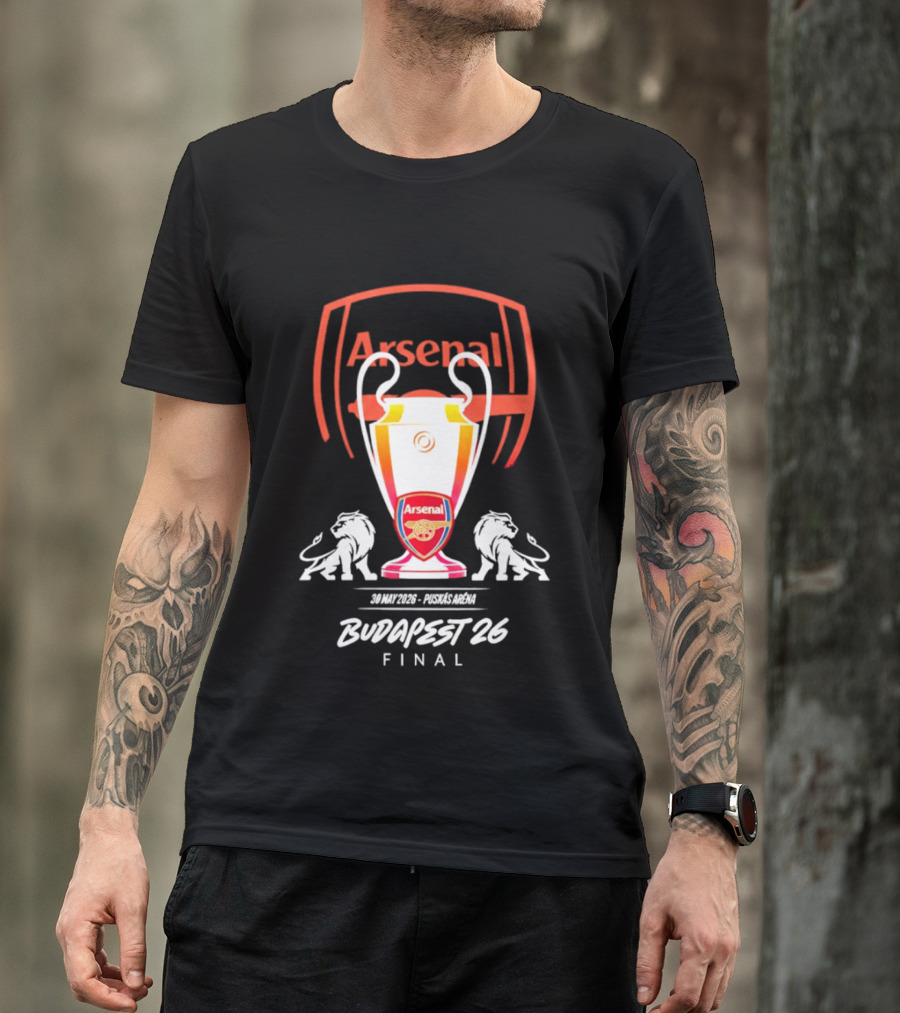 Arsenal Budapest 26 Final Champions League Trophy Lions T-Shirt