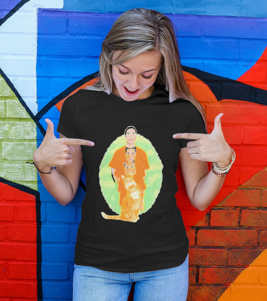 Julian And Logan Julian And Logan Logan Meows With Orange Cat Stack T-Shirt
