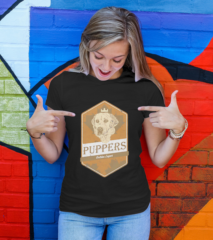 Puppers Golden Lager Dog Label Image With Crown T-Shirt