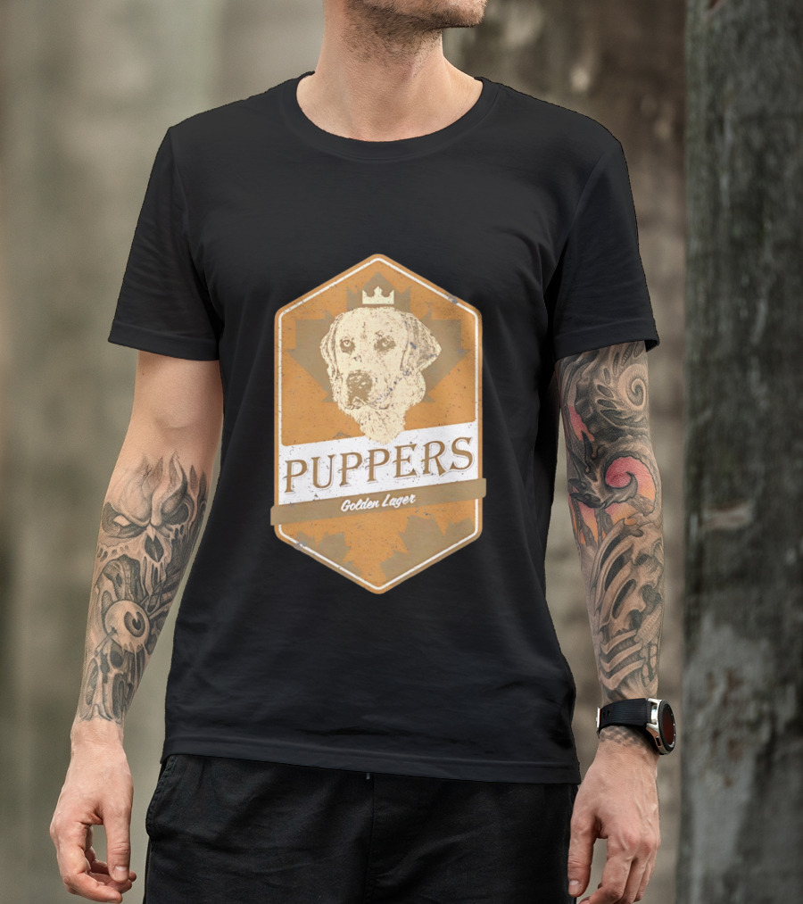 Puppers Golden Lager Dog Label Image With Crown T-Shirt
